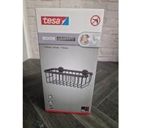 tesa® MOON self-adhesive shower caddy in brushed graphite - single tier and extra deep - shower shelf made of PVD-coated metal - drill-free, with adhesive solution - 92 mm x 250 mm x 125 mm