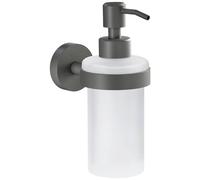 tesa MOON GREY Soap Dispenser, matt grey, satin glass pump dispenser, 200 ml - for industrial style and modern bathrooms - no drilling required, incl. adhesive solution - 171 mm x 70 mm x 119 mm