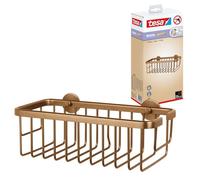 tesa MOON self-adhesive shower caddy in brushed bronze - single tier and extra deep - shower shelf made of PVD-coated metal - drill-free, with adhesive solution - 92 mm x 250 mm x 125 mm