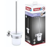 tesa MOON Toilet Brush Set - No Drill Toilet Brush With Frosted Glass Container - Includes Removable Glue Solution