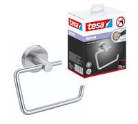 tesa MOON Toilet Paper Holder - No Drill Chrome Plated Metal Toilet Roll Holder without Lid for Bathrooms and Guest Toilets - Includes Removable Glue Solution