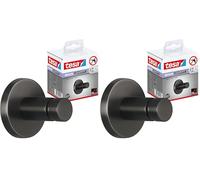 tesa Moon Towel Hook in Brushed Graphite - self-Adhesive Towel Hook Made of PVD-Coated Metal - Drill-Free, incl. Adhesive Solution - 37 mm x 37 mm x 36 mm (Pack of 2)