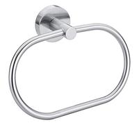 tesa Moon Towel Ring - Hand Towel Holder - Steel Look - 185 x 125 x 50 mm | Oval wall-mounted bathroom accessory - Rustproof stainless steel finish - No drilling - Includes removable adhesive solution