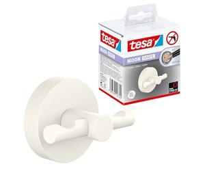 tesa MOON WHITE Bathrobe Hook, matt white - for industrial style and modern bathrooms - drill-free, in dhesive solution - 50 mm x 65 mm x 53 mm