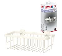 tesa Moon White Shower Shelf - Deep Shower Basket - 250 x 92 x 125 mm | Extra-deep single-tier bathroom storage - Matt white powder-coated metal - No drilling - Includes adhesive solution