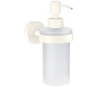 tesa MOON WHITE Soap Dispenser - Soap Pump - 200 ml - 70 x 171 x 119 mm | Liquid soap holder with satin-glass bottle - Matt white powder-coated metal - No drilling - Includes adhesive solution