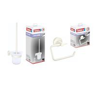 tesa MOON WHITE toilet set, set with holder & toilet brush, matte white, satin glass & tesa MOON WHITE toilet paper holder