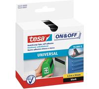 tesa On & Off General Purpose Stick on Tape - Self-Adhesive Hook & Loop Tape for Quick Fastening of Light Objects - Black, 2 cm x 250 cm