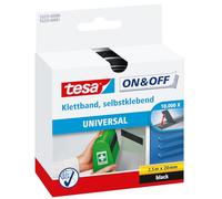 tesa On & Off General Purpose Stick on Tape - Self-Adhesive Hook & Loop Tape for Quick Fastening of Light Objects - Black, 2 cm x 250 cm