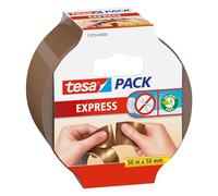 tesa Pack EXPRESS Packaging Tape - Hand Tearable Self-adhesive Roll for Fast Packaging of Parcels and Gifts - 50 m x 50 mm - Brown