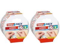 tesa Pack EXPRESS Packaging Tape - Hand Tearable Self-adhesive Roll for Fast Packaging of Parcels and Gifts - 50 m x 50 mm - Transparent (Pack of 2)