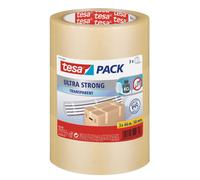 tesapack Ultra Strong - PVC Packing Tape for Firm Packaging and Secure Packing - Transparent - 66 m x 50 mm, Pack of 3