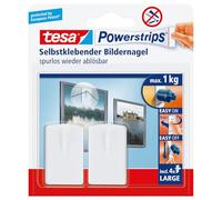 tesa Picture Nails - 2 Nails + tesa Powerstrips LARGE | Adhesive Nails for Picture Frames - Fix without Drilling Using Tesa Powerstrips LARGE - 1 kg Holding Force