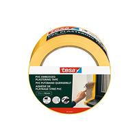 tesa Plastering Tape PVC Embossed - Plastering tape roll with high-quality PVC base material, tearable by hand - for protection when plastering outdoors - yellow - 33 m x 50 mm