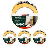 tesa Plastering Tape PVC Embossed - Plastering tape roll with PVC base material, tearable by hand - for protection when plastering outdoors - yellow - 33 m x 50 mm (Pack of 4)