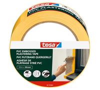 tesa Plastering Tape PVC Embossed - Plastering tape roll with PVC base material, tearable by hand - for protection when plastering outdoors - yellow - 33 m x 50 mm
