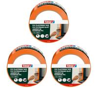 tesa Plastering Tape PVC - Plaster tape with reinforced PVC carrier material - to protect when plastering outdoors - temperature-resistant, tearable by hand - orange - 33 m x 50 mm (Pack of 3)
