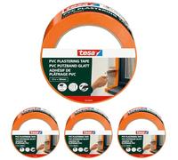 tesa Plastering Tape PVC - Plaster tape with reinforced PVC carrier material - to protect when plastering outdoors - temperature-resistant, tearable by hand - orange - 33 m x 50 mm (Pack of 4)