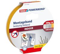 tesa Powerbond Indoor Double-Sided Mounting Tape - 5 m | Double-Sided Mounting Tape, with Strong Adhesive on both Sides - For Permanent Indoor Fixing without Drilling