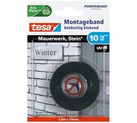 tesa Powerbond Mounting Tape for Bricks and Stone - 1.5 m x 19 mm | Double-sided mounting tape for bricks and stone - indoor and outdoor use - up to 10 kg holding force per metre