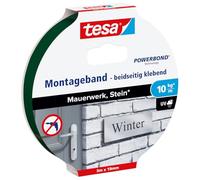 tesa Powerbond Mounting Tape for Bricks and Stone - 5 m x 19 mm | Double-sided mounting tape for bricks and stone - indoor and outdoor use - up to 10 kg holding force per metre