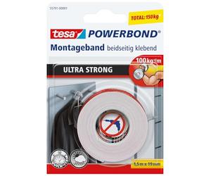 tesa Powerbond ULTRA STRONG Double-Sided Mounting Tape - 1.5 m | Double-Sided, Extra-Strong Mounting Tape for Permanent Fixing in both Outdoor and Indoor Environments