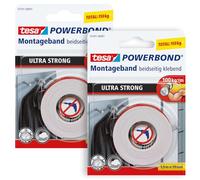 tesa Powerbond ULTRA STRONG Double-Sided Mounting Tape - 2 Rolls - 1.5 m | Pack of 2 Double-Sided, Extra-Strong Mounting Adhesive Tapes for Permanent Fixing Indoors and outdoors