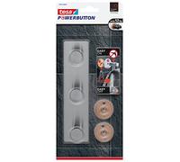 tesa Powerbutton Classic Hook Strip - 3 Hooks - 12 kg Load Capacity | Self-adhesive metal hook rail for towels and bathrobes in kitchens and bathrooms - Removable without leaving marks