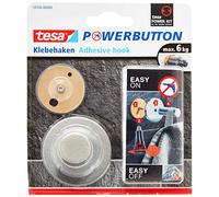 tesa Powerbutton Universal Self-Adhesive Hook - Round Chrome-Plated Metal Hook - Bathroom Towel Holder - Max Load 6 kg