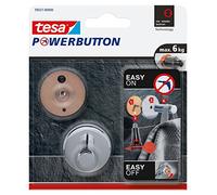 tesa Powerbutton Universal Medium Hook - Chrome - 6 kg Load Capacity | Self-adhesive round bathroom hook made of chrome-plated metal - Versatile towel holder - Removable without leaving marks