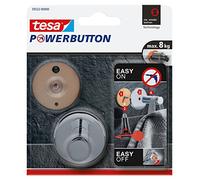 tesa Powerbutton Universal Self-Adhesive Hook - Round Chrome-Plated Metal Hook - Bathroom Towel Holder - Max Load 8 kg - Shiny Silver