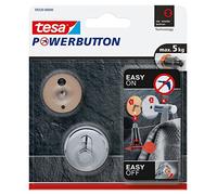 tesa Powerbutton Universal Small Hook - Chrome - 5 kg Load Capacity | Self-adhesive round bathroom hook made of chrome-plated metal - Versatile towel holder - Removable without leaving marks