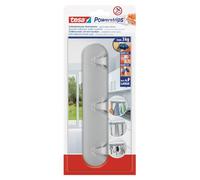 tesa Powerstrip Hook Rack - Matt-Chrome, Self Adhesive Wall Hook for Tiles, Glass, Wood, Plastic and Flat Surfaces - Easily Removable - Powerstrips Technology - Large