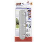 tesa Powerstrip Hook Rack - Matt-Chrome, Self Adhesive Wall Hook for Tiles, Glass, Wood, Plastic and Flat Surfaces - Easily Removable - Powerstrips Technology - Large