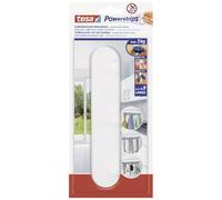 tesa Powerstrip Hook Rack - White, Self Adhesive Wall Hook for Tiles, Glass, Wood, Plastic and Flat Surfaces - Easily Removable - Powerstrips Technology - Large