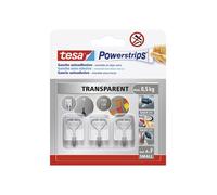 Tesa Powerstrips Adhesive Hooks Small - with Removable Metal Hooks - Reusable Wall Hooks for Bathroom and Kitchen - No Drilling Required - Transparent - 3 Hooks, 4 Powerstrips