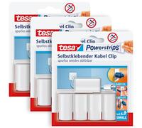 tesa Powerstrips Cable Clip - 3 x 5 Clips - White | Pack of 3 Self-Adhesive Cable Holders for Securing Cables - Remove Cables without Leaving a Trace - White