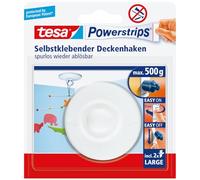 tesa Powerstrips Ceiling Hook - Adhesive for Ceiling Decorations and Hanging Fixtures - Plastic in White with tesa Powerstrips Large, Holds up to 500 g