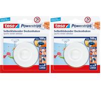 tesa Powerstrips Ceiling Hook - Adhesive for Ceiling Decorations and Hanging Fixtures - Plastic in White with tesa Powerstrips Large, Holds up to 500 g (Pack of 2)