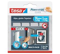 tesa Powerstrips CLICK - 6 x 2 Medium + 8 x 2 Large Strips | Adhesive Pads to Attach and Remove Picture Frames and Wall Decorations - Featuring the ON and OFF Click System