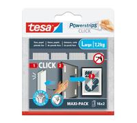 tesa Powerstrips Click Adhesive Hooks for Hanging Frames and Wall Decorations Without Drilling - Self-Adhesive Strips with On and Off Hook and Loop System - Large - 16 x 2 Pieces