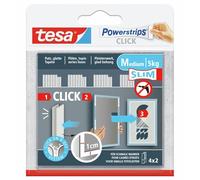 tesa Powerstrips Click - Adhesive Pads for attaching and Removing Picture Frames and wall Decorations Without Drilling - self-Adhesive Strips with ON and Off Click System - Slim - 16 x 2 Pieces