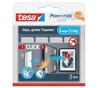 tesa Powerstrips Click Large - Holds up to 7.2 kg - 4 Packs of 2 | Adhesive Pads to Attach and Remove Picture Frames and Wall Decorations - Featuring the ON and OFF Click System