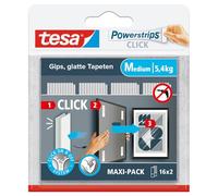 tesa Powerstrips Click Medium - 16 x 2 Pieces | Adhesive Pads to Attach and Remove Picture Frames and Wall Decorations - Featuring the ON and OFF Click System
