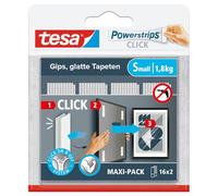 tesa Powerstrips Click Small - 16 x 2 Pieces | Adhesive Pads to Attach and Remove Picture Frames and Wall Decorations - Featuring the ON and OFF Click System