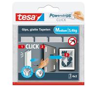 tesa Powerstrips Click - Velcro Adhesive Pads for Clicking on and Off Picture Frames and Wall Decorations No Drilling - Self-Adhesive Velcro Strips with On and Off Click System - Medium - 4 x 2 Pieces