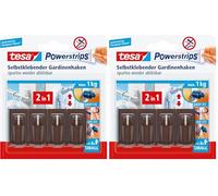 tesa Powerstrips Curtain Hooks - Self-Adhesive Curtain Hooks - Removable and Reusable - Up to 1 kg Load - 1 x 4 Pieces - Brown (Pack of 2)