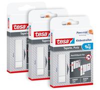 tesa Powerstrips for Wallpaper, Plaster - 1 kg - 3 x 6 Double-Sided Strips | Adhesive Strips for Wallpaper and Plaster - Replacement Strips for the tesa Adhesive Nail - Holding Force 1 kg per Strip