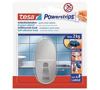 tesa Powerstrips Hook - Self-Adhesive Wall Hook for Glass, Tiles, Wood, Plastic and Other Surfaces - Metal Oval Hook - Powerstrips Technology - Large