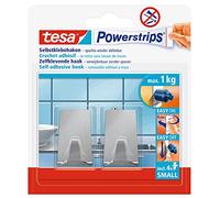 tesa Powerstrips Hook - Self-Adhesive Wall Hook for Glass, Tiles, Wood, Plastic and Other Surfaces - Metal Round Hook - Powerstrips Technology - Small - Rectangular